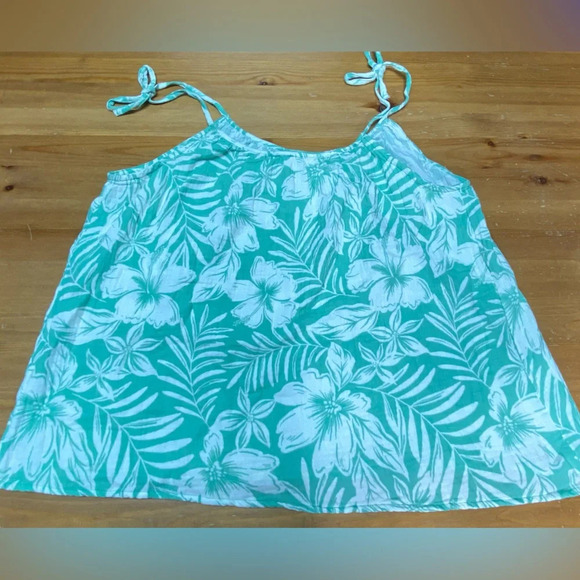 Far West Tank Top with Straps Tropical Floral Pattern Green - Picture 5 of 6